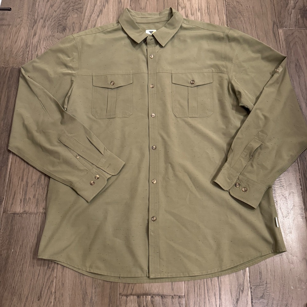 Voyager Mens XL Button Up Shirt Olive‎ Green Camping Hiking Outdoor